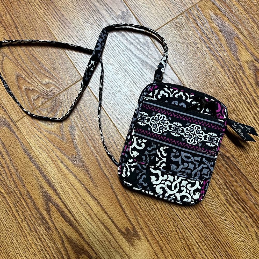 Vera Bradley Black and White Crossbody Bag with Purple Accents